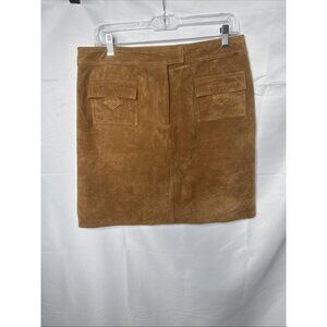 IE Tan Suede Leather Skirt 12 lined Short Brown Pockets School girl Old Money